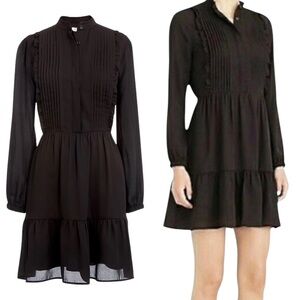 J Crew Mercantile Ruffle Pintuck Dress Solid Black